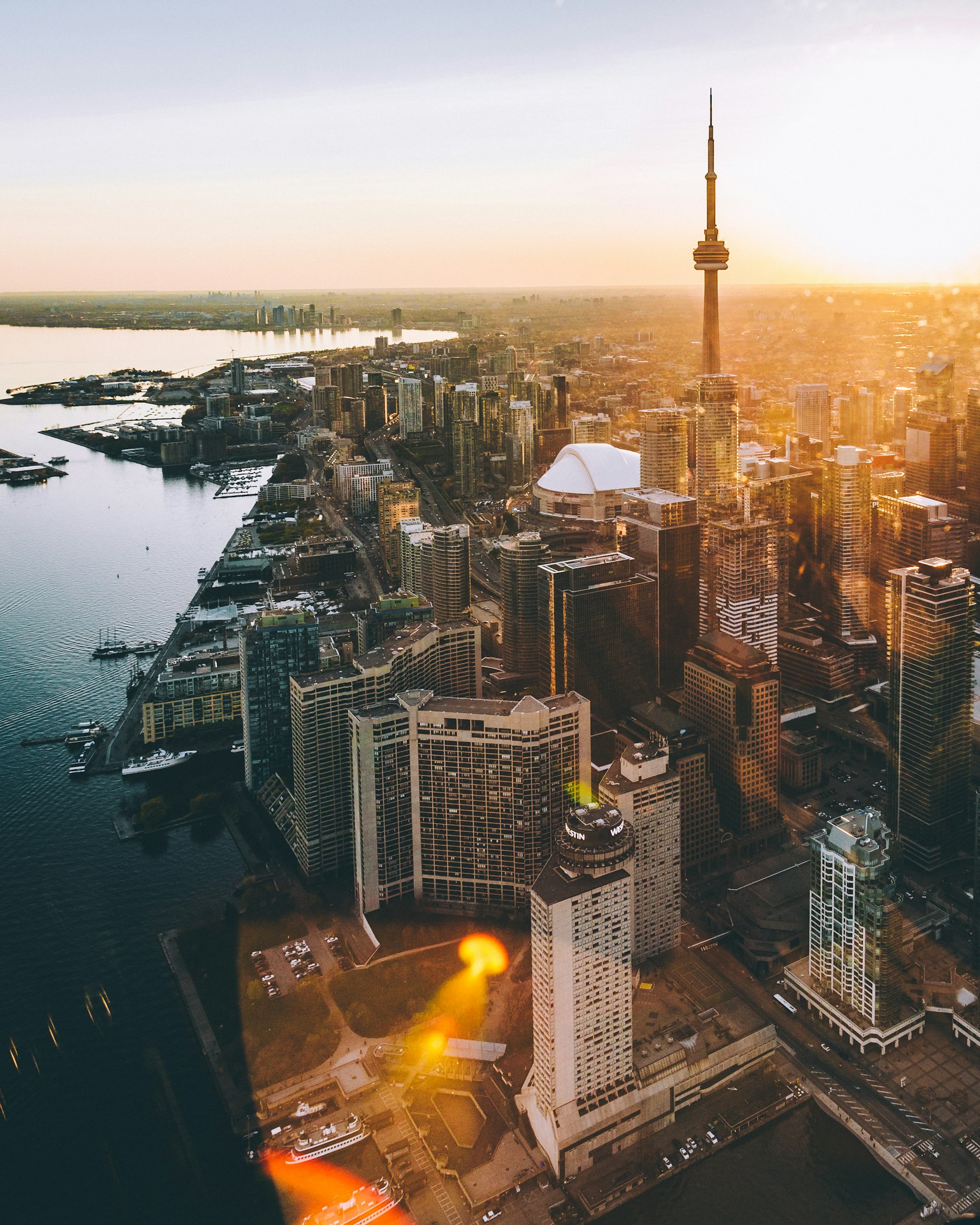 Toronto skyline and Lake Ontario in warm evening light
