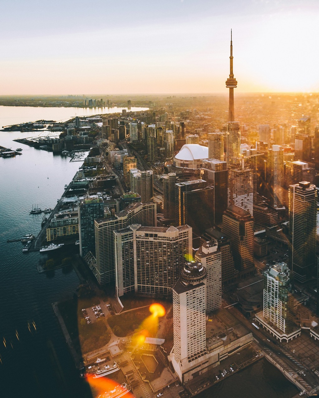 Toronto skyline and Lake Ontario in warm evening light